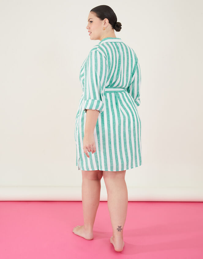 Stripe Dipped Hem Shirt in Linen Blend , Green (GREEN), large