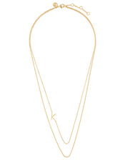 Gold-Plated Double Chain Initial Necklace - K, , large