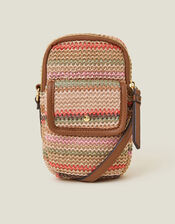 Stripe Raffia Cross-Body Phone Bag, , large