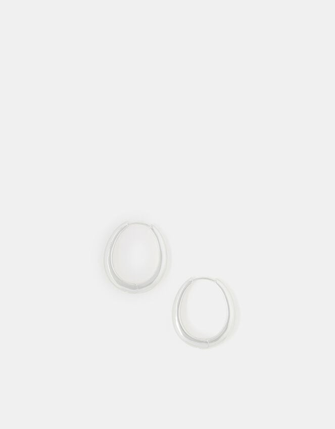 Sterling Silver-Plated Chunky Oval Hoops, , large