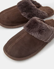 Suede Faux Fur Slippers, Brown (CHOCOLATE), large
