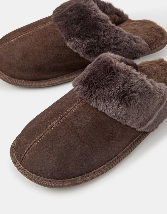 Suede Faux Fur Slippers, Brown (CHOCOLATE), large
