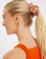 Oversized Floral Print Hair Scrunchie, , large