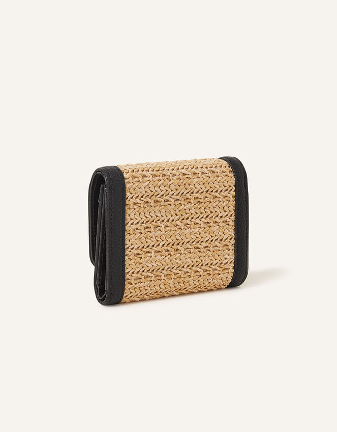 Small Contrast Raffia Purse, Black (BLACK), large