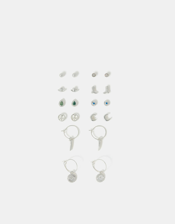 10-Pack Hippie Stud & Hoop Earrings, , large