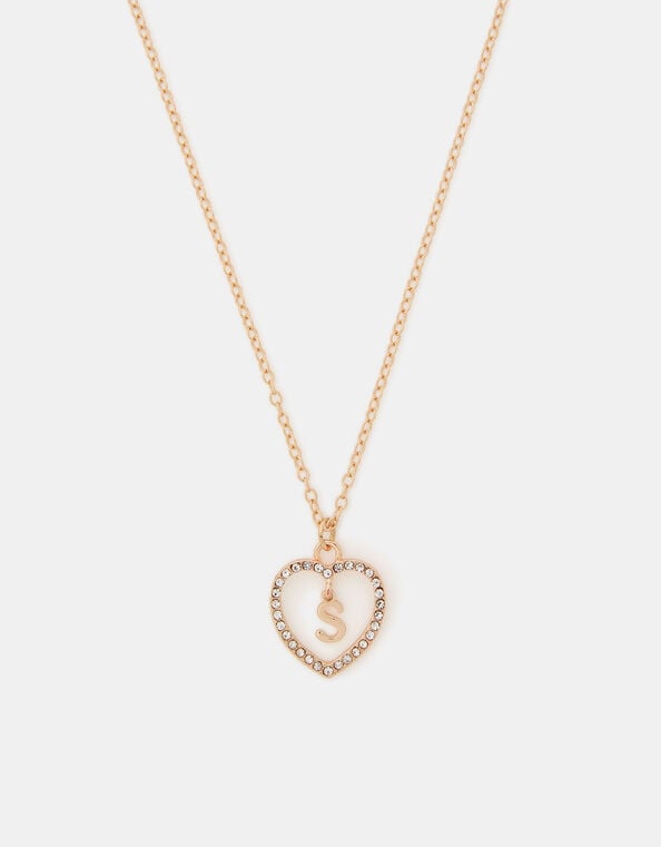 Girls Initial Charm Heart Pendant Necklace, Gold (GOLD), large