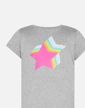 Girls Rainbow Shooting Star T-Shirt, Grey (GREY), large