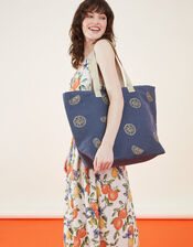 Foil Citrus Print Beach Tote Bag, Blue (NAVY), large
