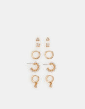 5-Pack Pearl Diamanté Hoop & Stud Earrings , , large