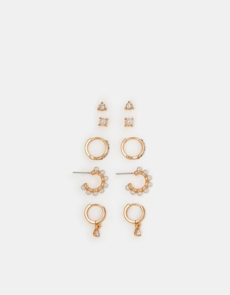5-Pack Pearl Diamanté Hoop & Stud Earrings , , large