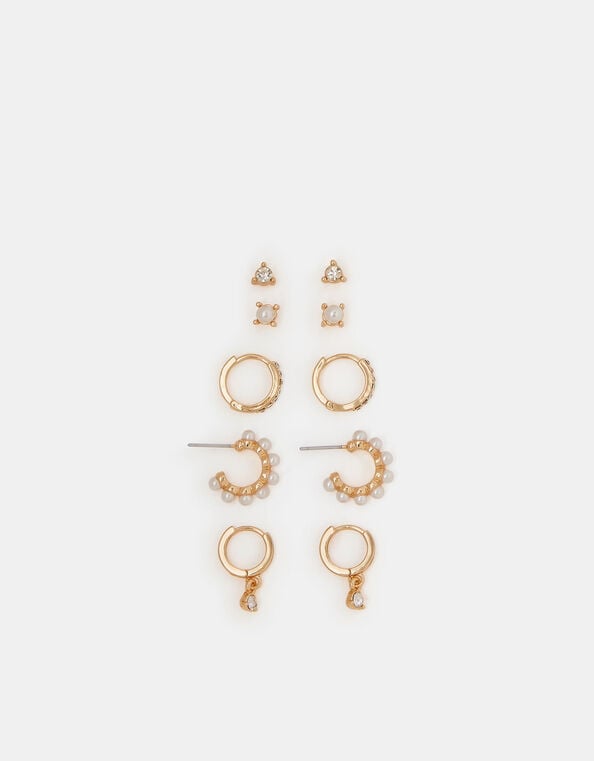 5-Pack Pearl Diamanté Hoop & Stud Earrings , , large