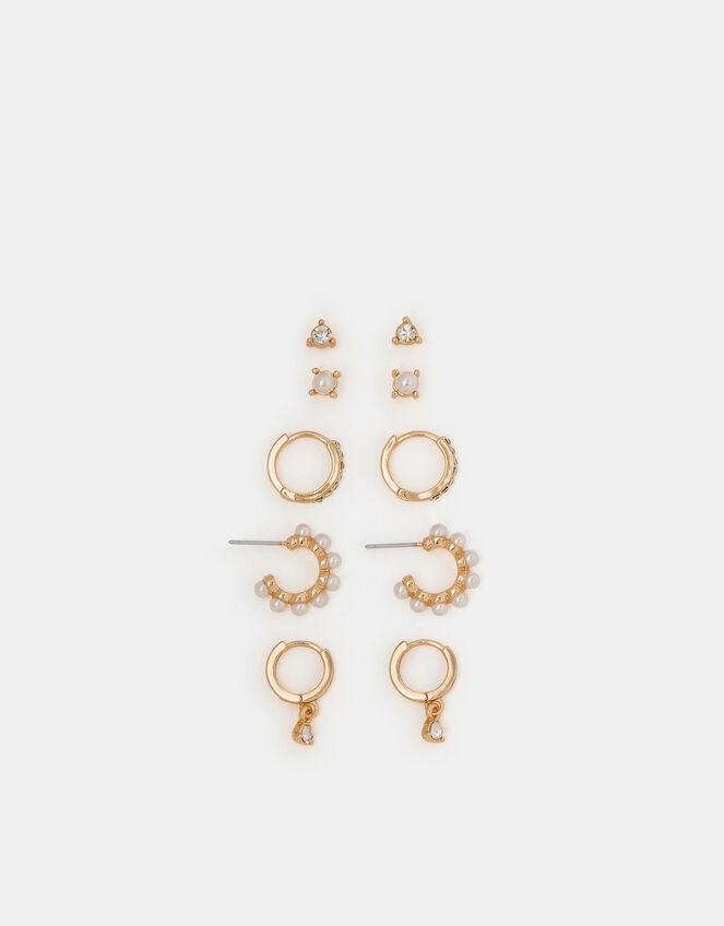 5-Pack Pearl Diamanté Hoop & Stud Earrings , , large