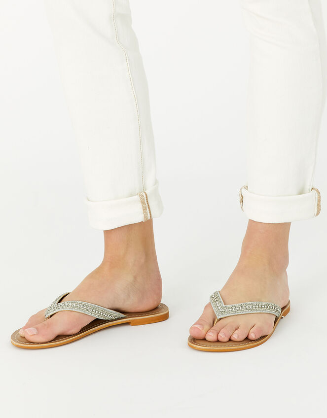 Embellished Toe Post Sandals, Silver (SILVER), large