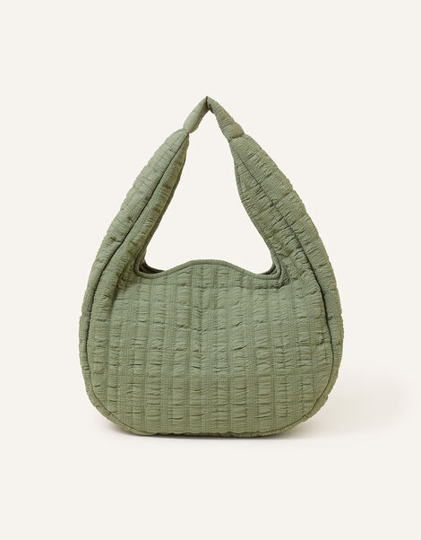 Seersucker Slouch Shoulder Bag, Green (GREEN), large