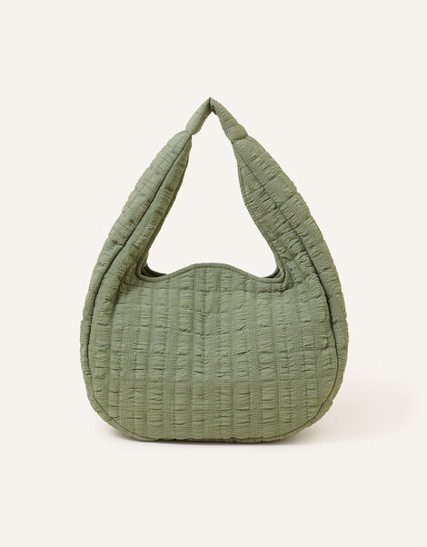 Seersucker Slouch Shoulder Bag, Green (GREEN), large