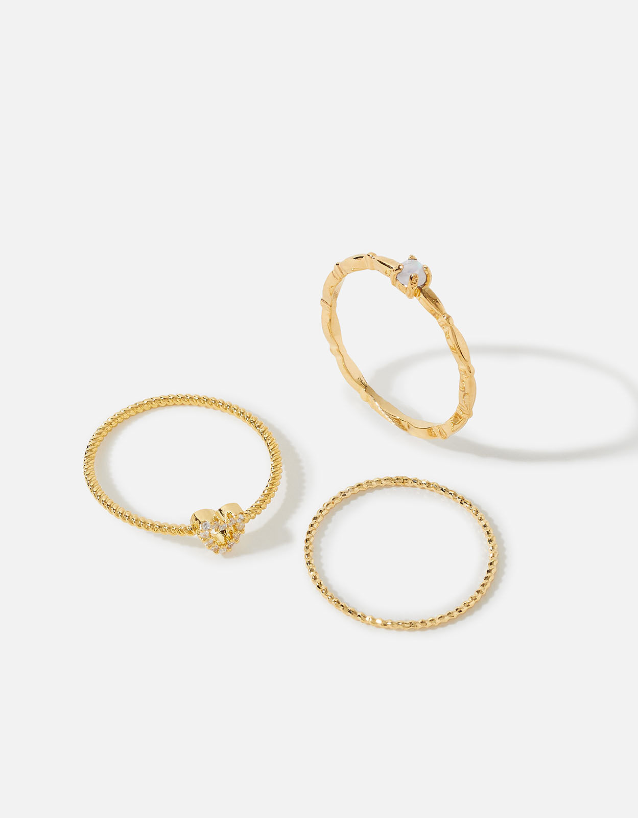 Gold Plated Sparkle Heart Stacking Ring Set Gold