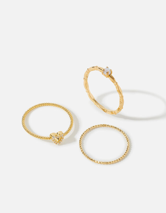 Gold-Plated Sparkle Heart Stacking Ring Set, Gold (GOLD), large