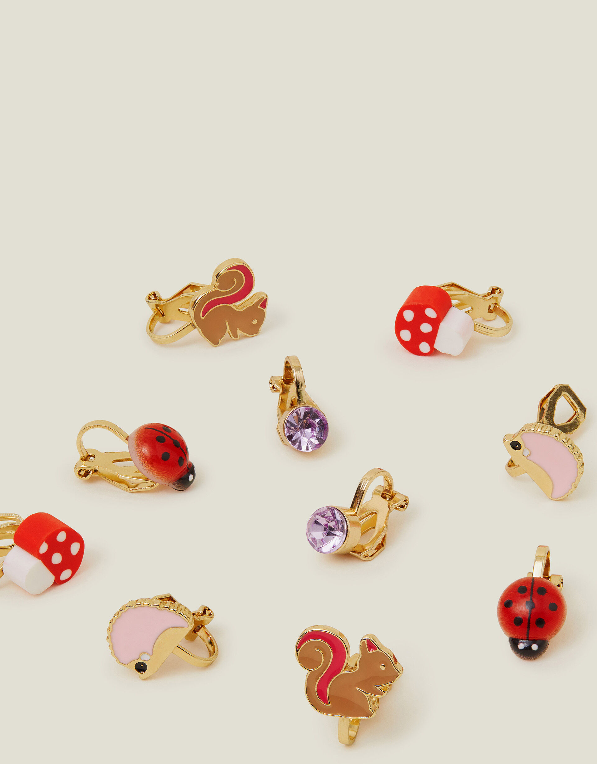 5 Pack Girls Woodland Clip on Earrings
