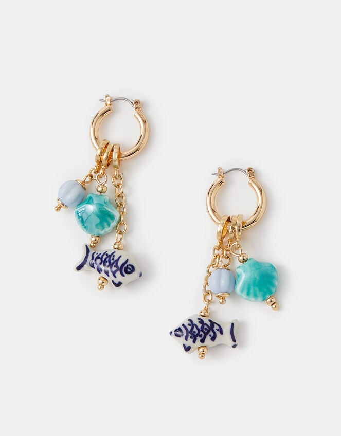 Fish Charm Hoop Earrings, , large