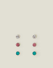 3-Pack Sterling Silver Gem Stud Earrings, , large