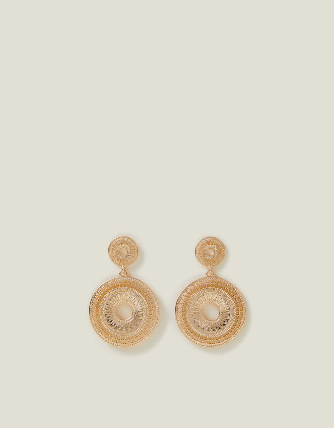 Filigree Disc Drop Earrings, Gold (GOLD), large