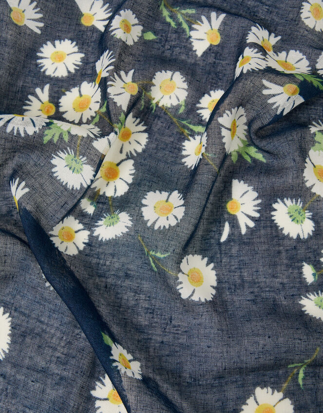 Lightweight Daisy Print Scarf, Blue (NAVY), large