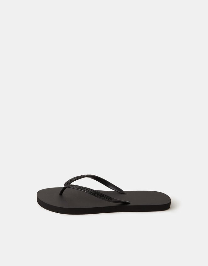 Crystal Embellished Flip Flops, Black (BLACK), large