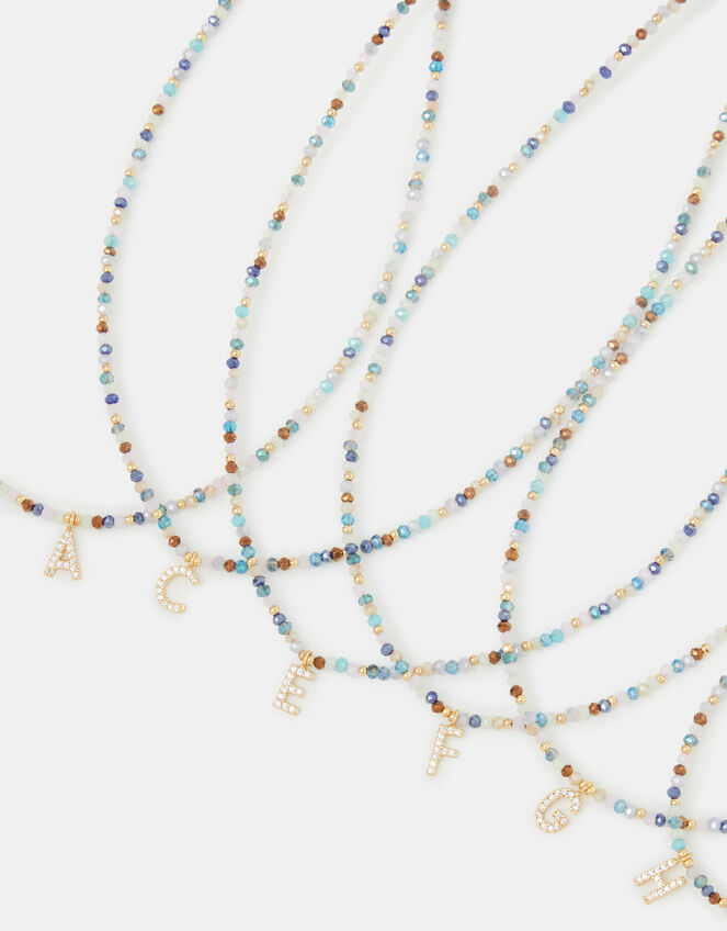 14ct Gold-Plated Beaded Initial Pendant Necklace, Multi (MULTI), large
