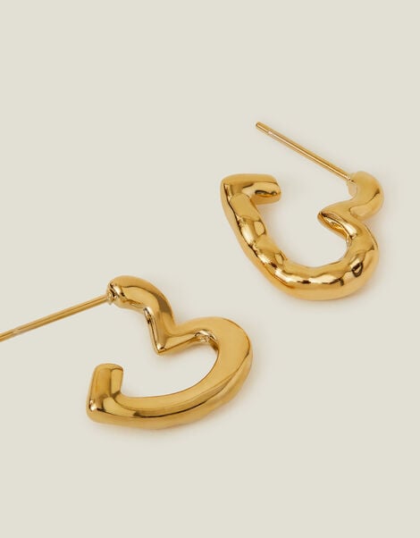14ct Gold-Plated Heart Hoop Earrings, , large