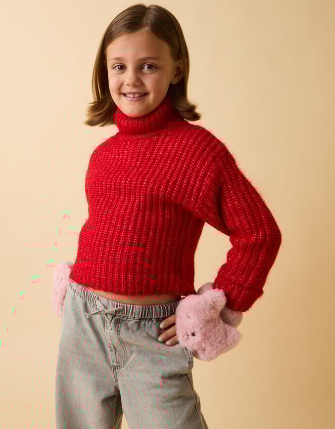 Girls Fluffy Cat Mittens, Pink (PINK), large