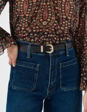 Leather Western Buckle Belt, Black (BLACK), large