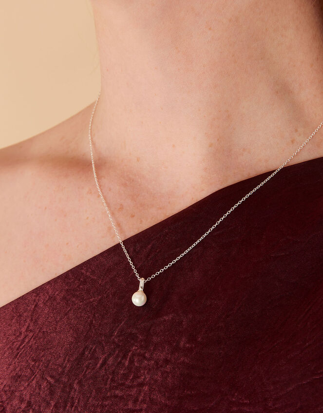 Sterling Silver Pearl Pendant Necklace, , large