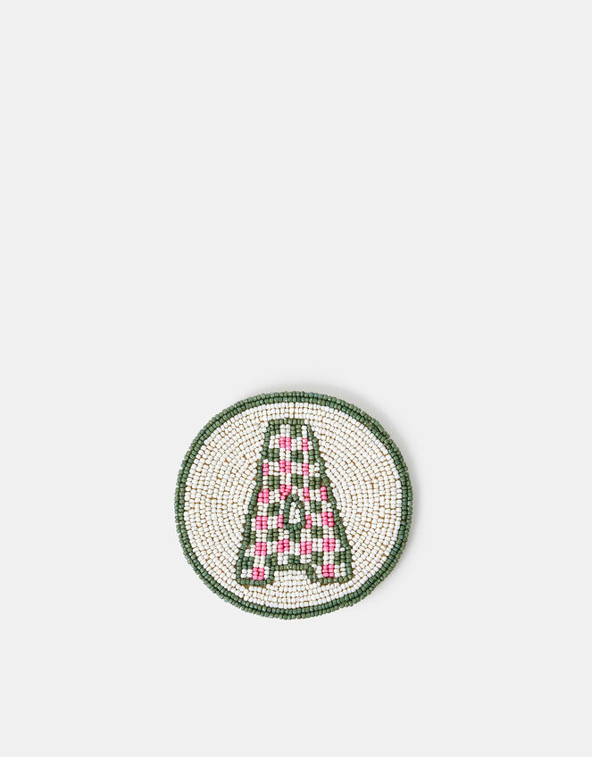 Round Initial Beaded Coaster, Multi (PASTEL MULTI), large