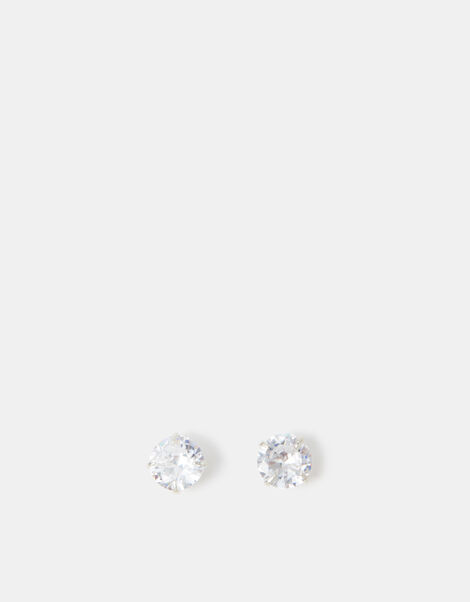 Sterling Silver Large Round Cut Cubic Zirconia Stud Earrings, , large