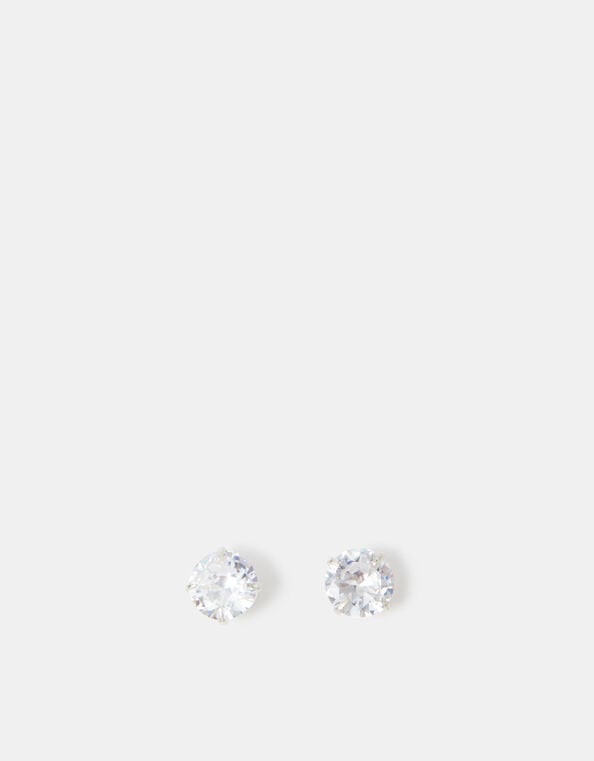 Sterling Silver Large Round Cut Cubic Zirconia Stud Earrings, , large