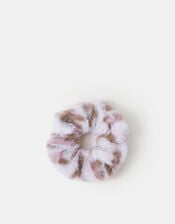 Girls Fluffy Leopard Print Hair Scrunchie, , large