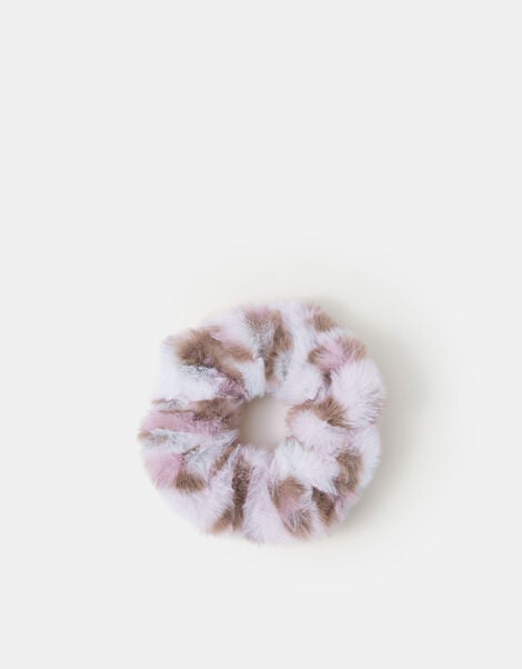 Girls Fluffy Leopard Print Hair Scrunchie, , large