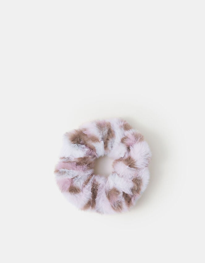 Girls Fluffy Leopard Print Hair Scrunchie, , large