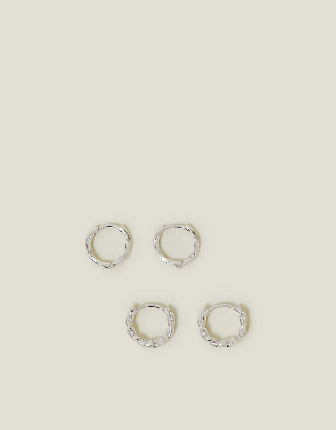 2-Pack Sterling Silver-Plated Twist Huggie Hoop Earrings, , large