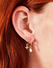 3-Pack 14ct Gold-Plated Pearl Earrings, , large