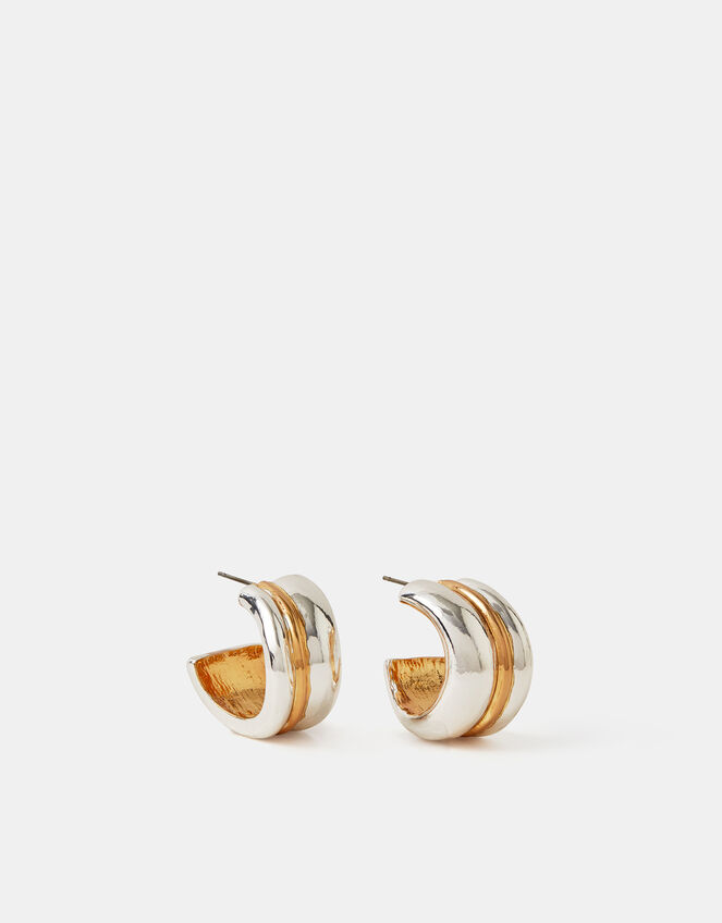 Two Tone Chunky Hoop Earrings, , large