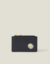 Embroidered Daisy Card Holder, Blue (NAVY), large