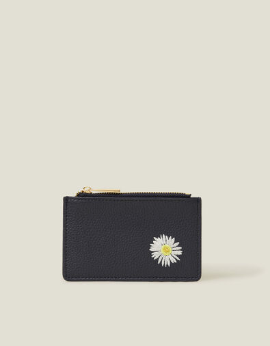 Embroidered Daisy Card Holder, Blue (NAVY), large