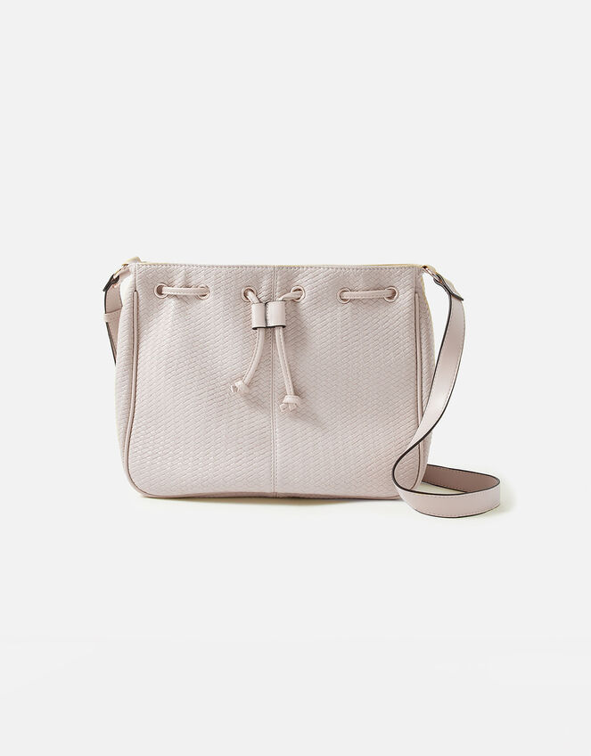 Drawstring Weave Shoulder Bag, Cream (CREAM), large