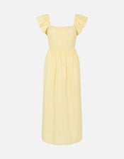 Frill Shoulder Tie Back Midi Dress, Yellow (YELLOW), large