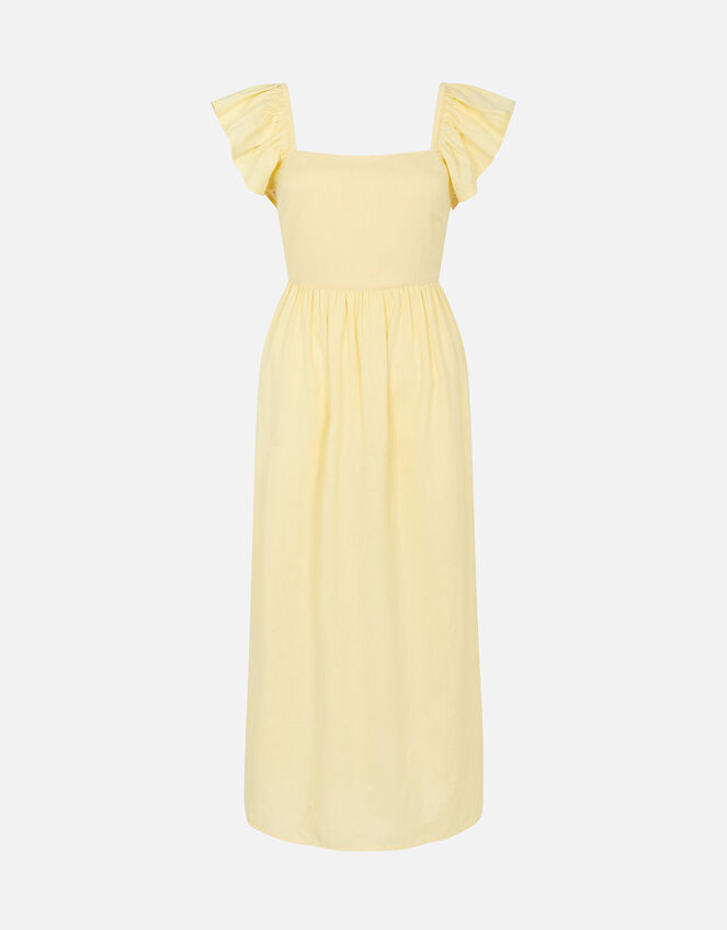 Frill Shoulder Tie Back Midi Dress, Yellow (YELLOW), large