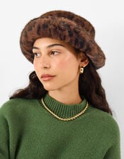 Leopard Faux Fur Bucket Hat, , large