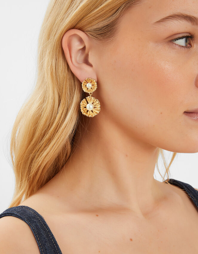 Pearl Flower Drop Earrings, , large