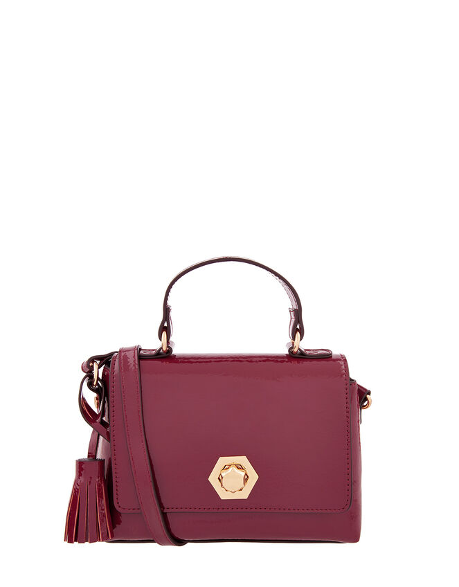 Patent Handheld Bag, Red (BURGUNDY), large