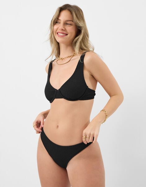 Seersucker Underwire Bikini Top, Black (BLACK), large